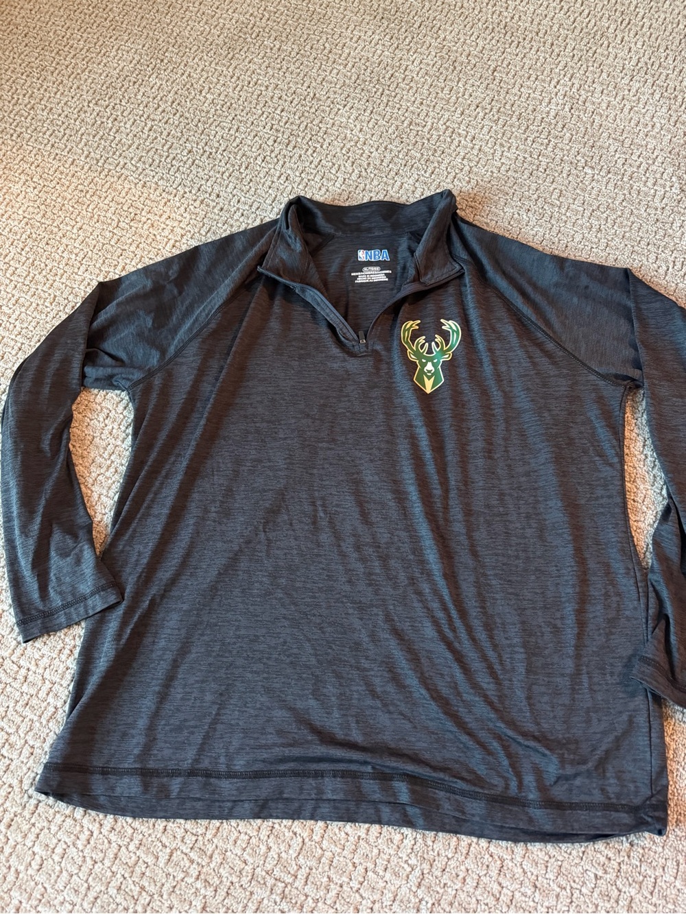 NBA Men's Dark Gray Long-Sleeve Quarter-Zip with Green & Gold Logo